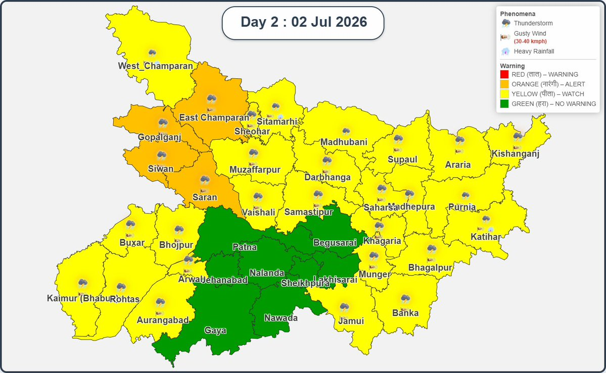 बिहार के इन जिलों में आज तेज आंधी-तूफान के साथ बारिश की चेतावनी, जानिए पूरे जुलाई महीने कैसा रहेगा मौसम 1 Image 42