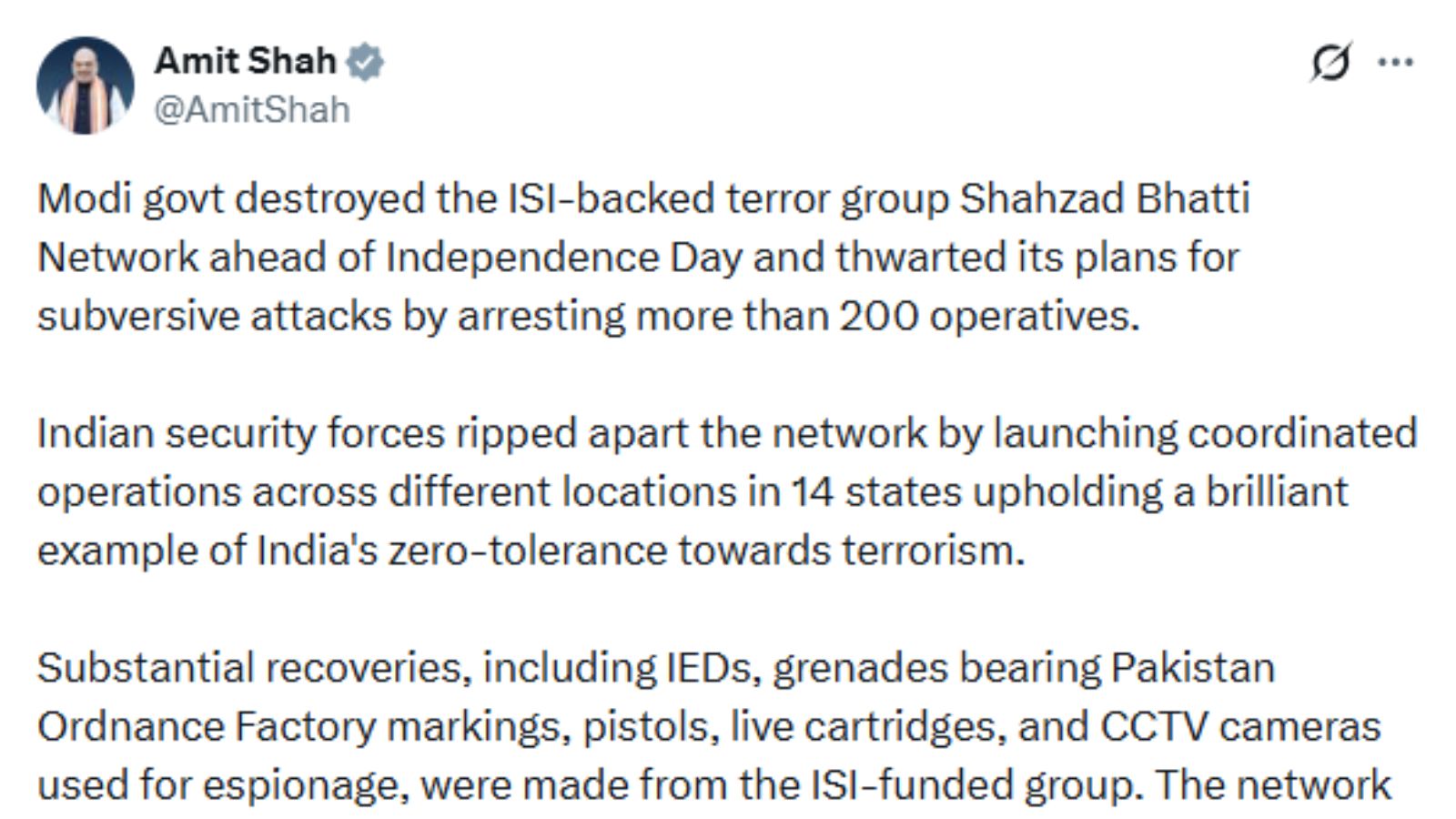 Amit Shah Tweet ISI Shahzad Bhatti Network India West Bengal News.jpg