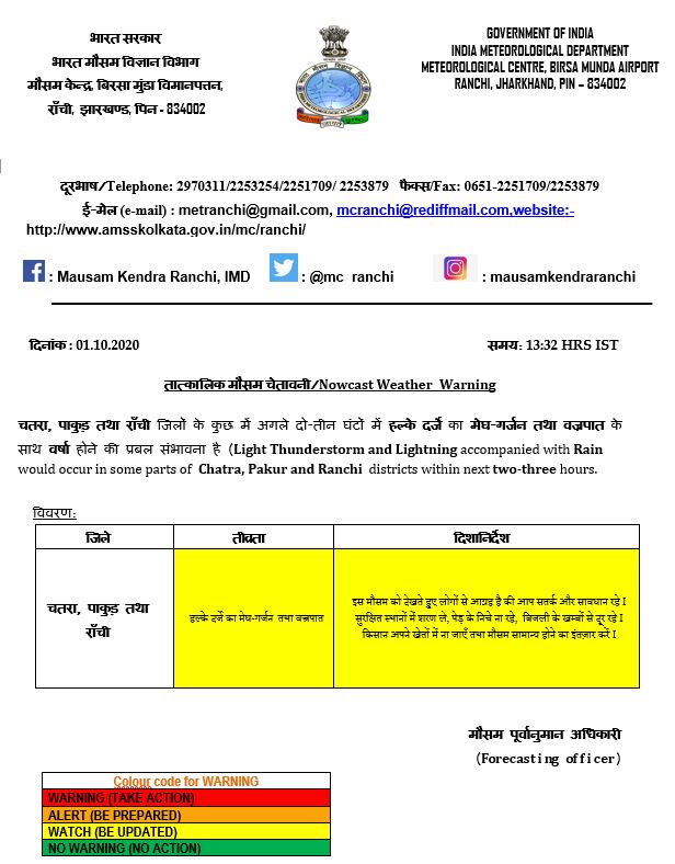 Weather Forecast Today Live Updates : झारखंड में बारिश,अब दिल्ली में ठंड की शुरूआत, जानें बिहार, यूपी सहित देश के अन्य राज्यों के मौसम का हाल