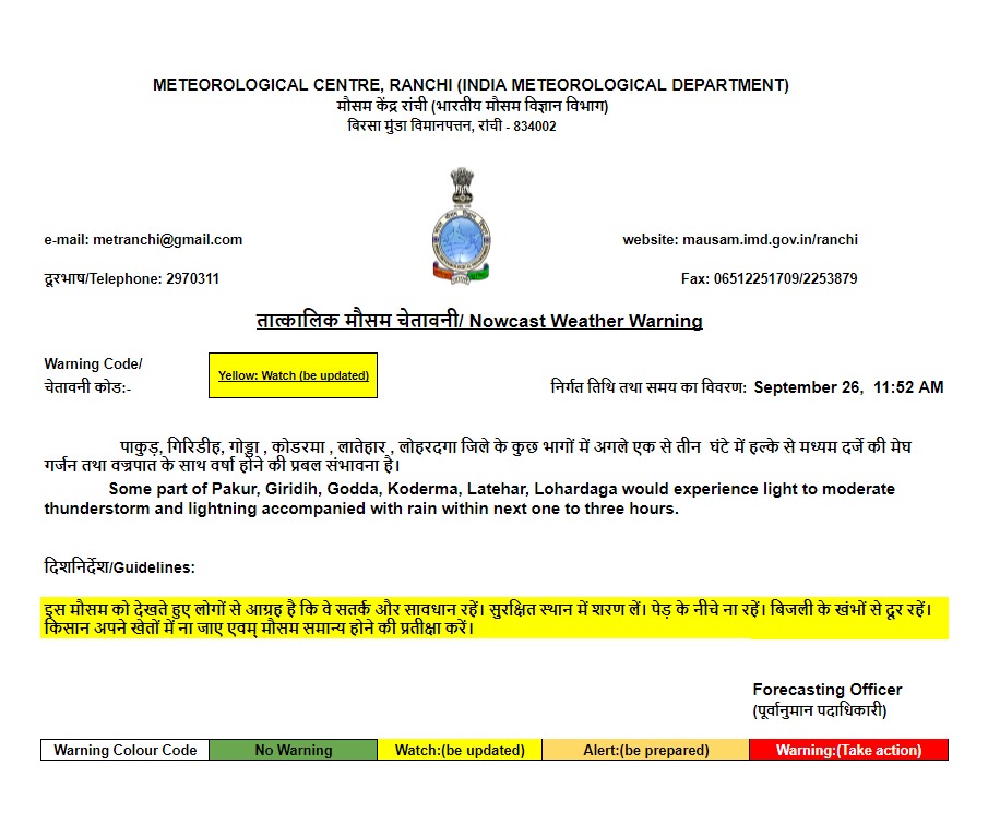 Weather Forecast Update : झारखंड में बारिश, जानें दिल्‍ली-यूपी सहित अन्‍य राज्यों का हाल