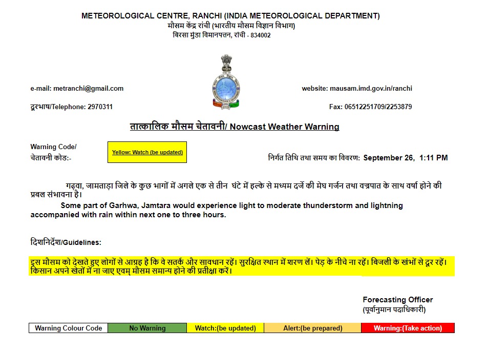 Weather Forecast Update : झारखंड में बारिश, जानें दिल्‍ली-यूपी सहित अन्‍य राज्यों का हाल