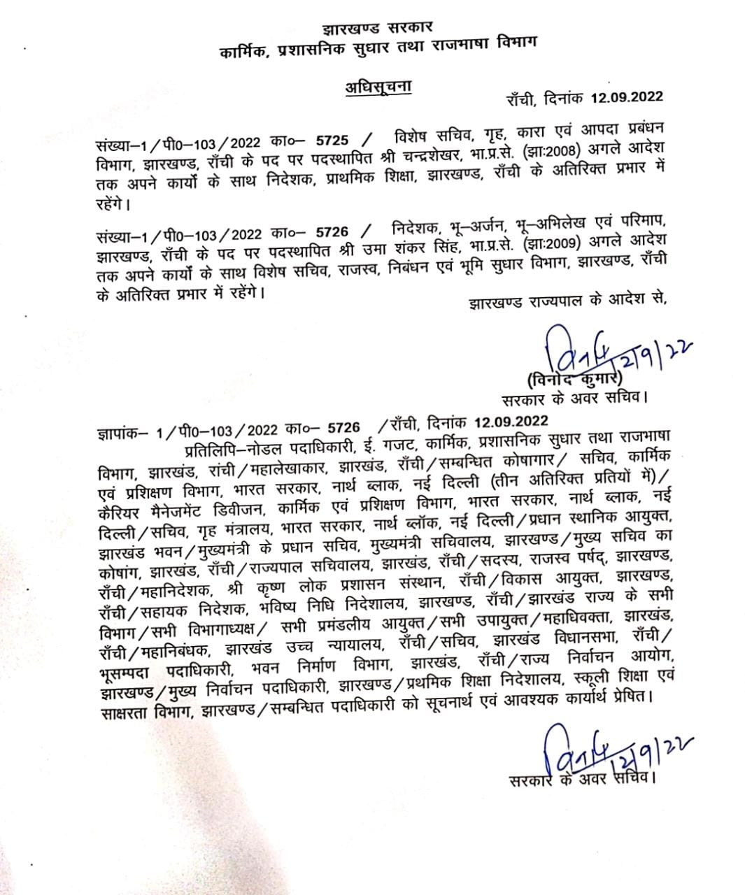 Jharkhand Breaking News: झारखंड के दो IAS अधिकारी को मिला अतिरिक्त प्रभार, देखें लिस्ट