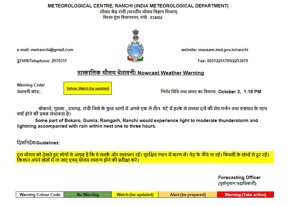 Weather Forecast Update: झारखंड में आगामी पांच अक्टूबर तक बारिश, जानें देश के अन्य राज्यों के मौसम का हाल